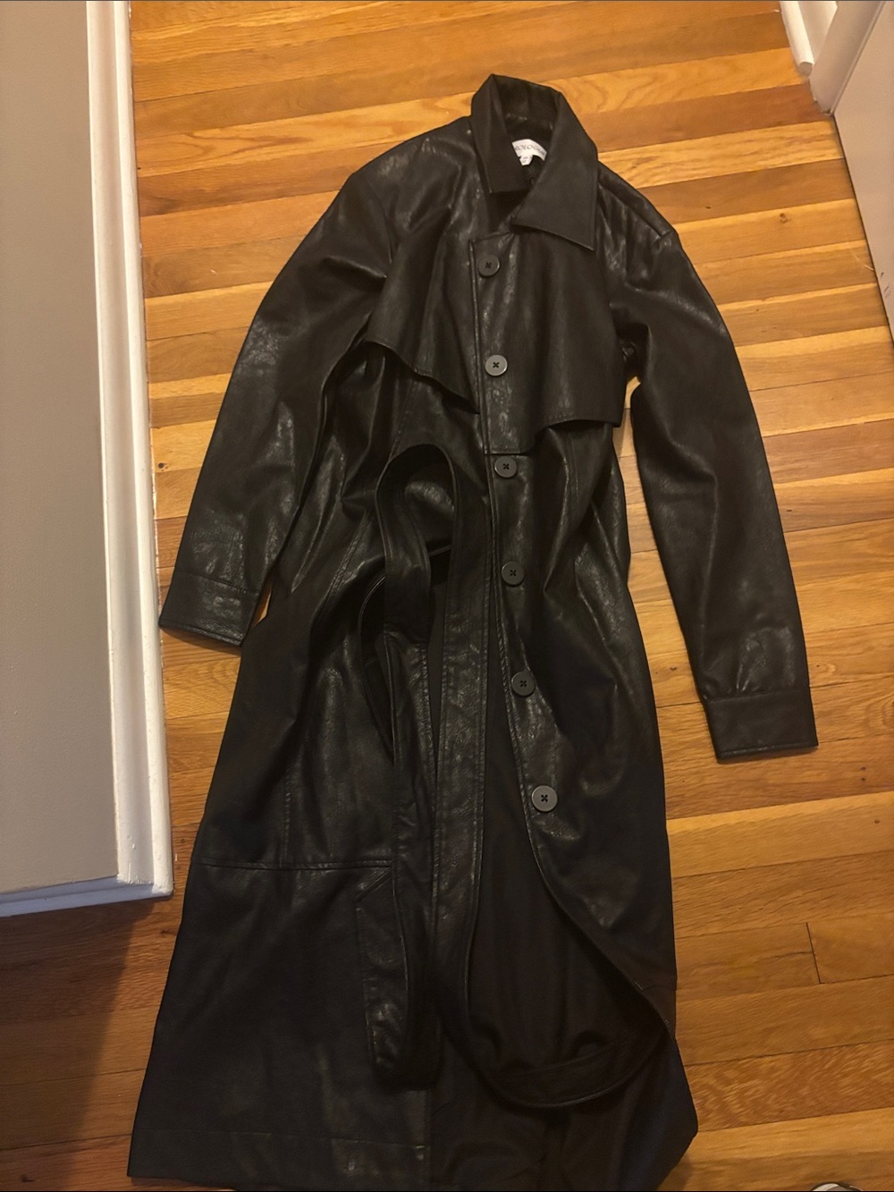 NWT XS Prologue Black Faux Leather Button Coat
